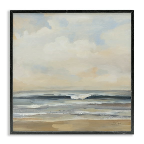 Stupell Industries Misty Haze Shoreline Nautical & Beach Painting Black Framed Art Print Wall Art, 12 x 12