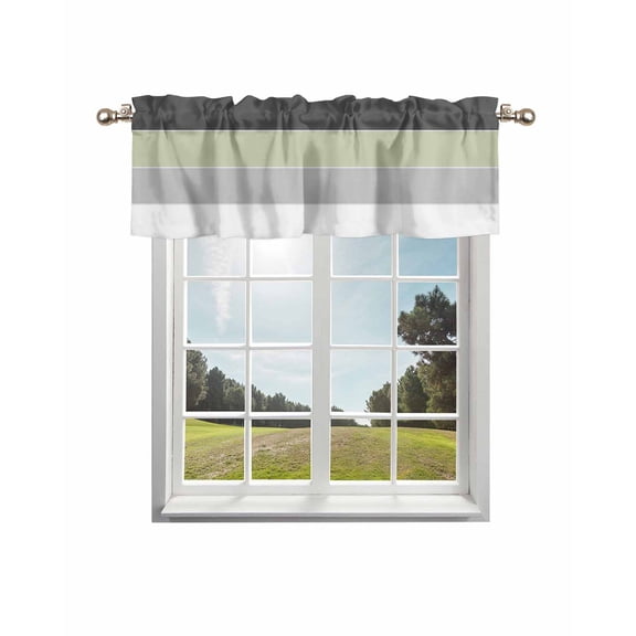 Grey Green Striped Kitchen Curtain Valances for Windows Farmhouse Short Curtains, Farmhouse Modern Rod Pocket Valance Curtain for Bedroom Cafe Living Room 56"x16"