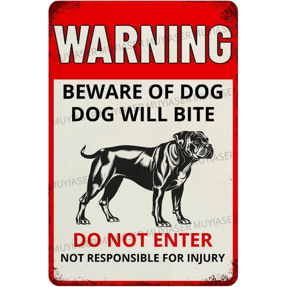 Warning Beware Of Dog Sign Dog Will Bite Cane Corso Aluminum Metal Tin Signs Outdoor Yard Sign Warning Sign For Fence Yard Home Kitchen Farm Garden Wall Decor 8x12 Inch