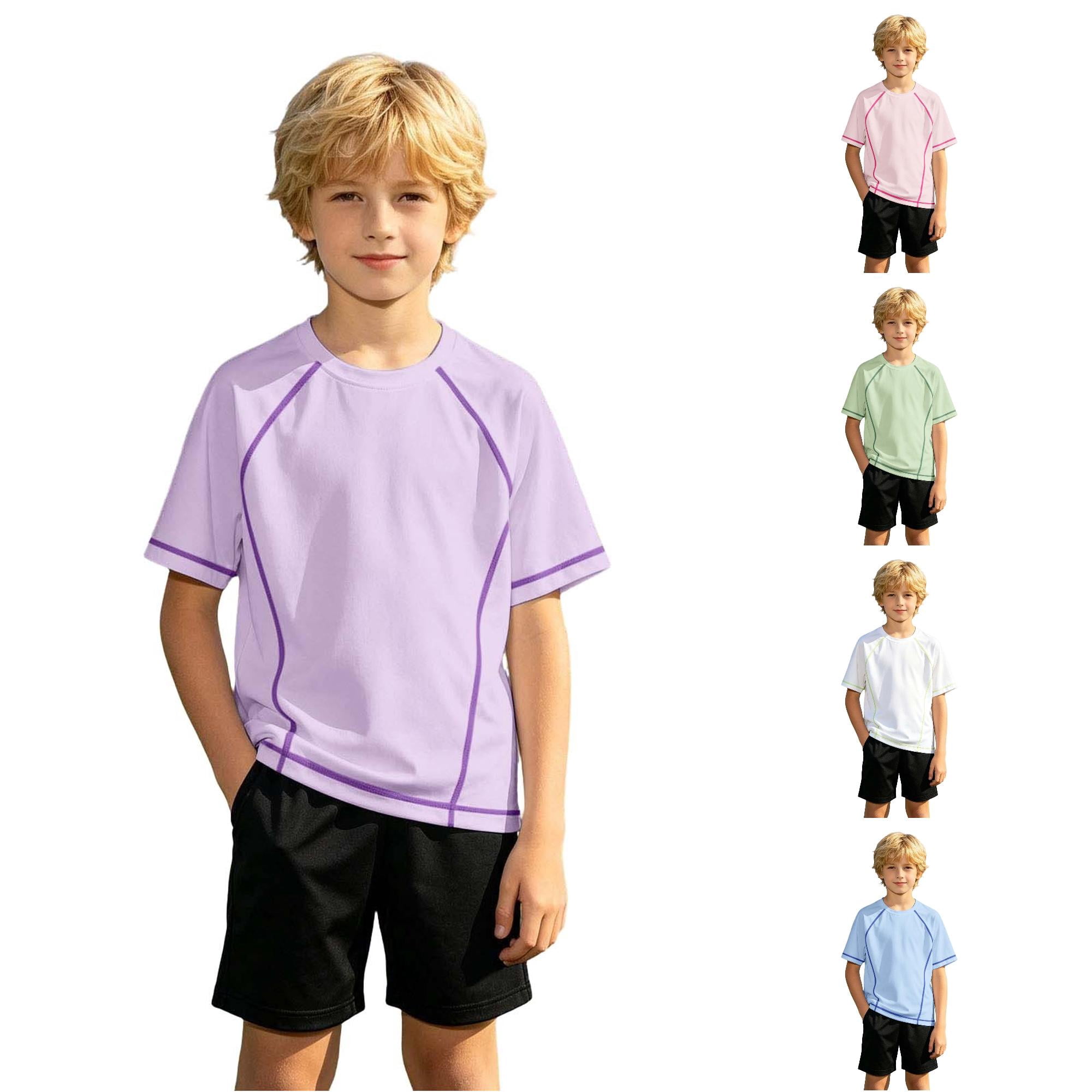 NinXxx Boys Ice Silk Short Sleeve Breathable Wicking Sport Yoga Top Purple 16-17 Years