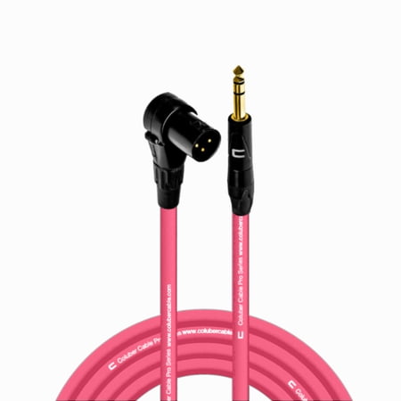 Right Angle XLR Male to 1/4" TRS Male - 30 Feet - Pink - Pro 3-Pin Microphone Connector for Powered Speakers, Audio Interface or Mixer for Live Performance & Recording