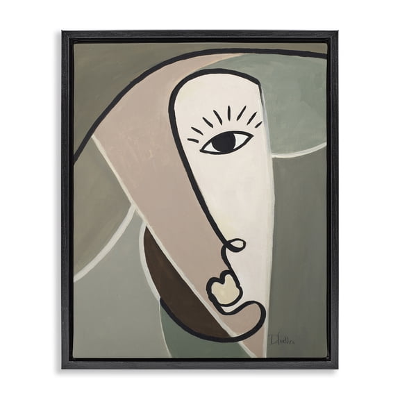 Stupell Industries Mid-Century Boho Cubism Face Black Floating Frame Canvas Art, 17 x 21, by Patricia Pinto