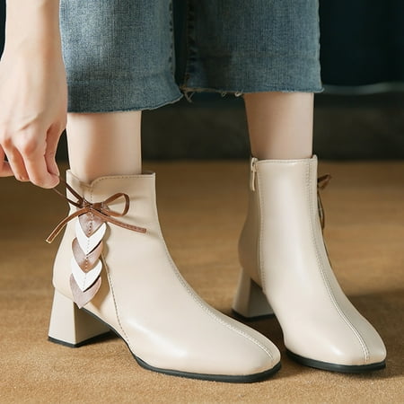 

Qepwscx Knee High Boots Women Women Boots Womens Fashion Solid Boots Zipper Women Round Head Midheel Boots Shoes Woman Boots