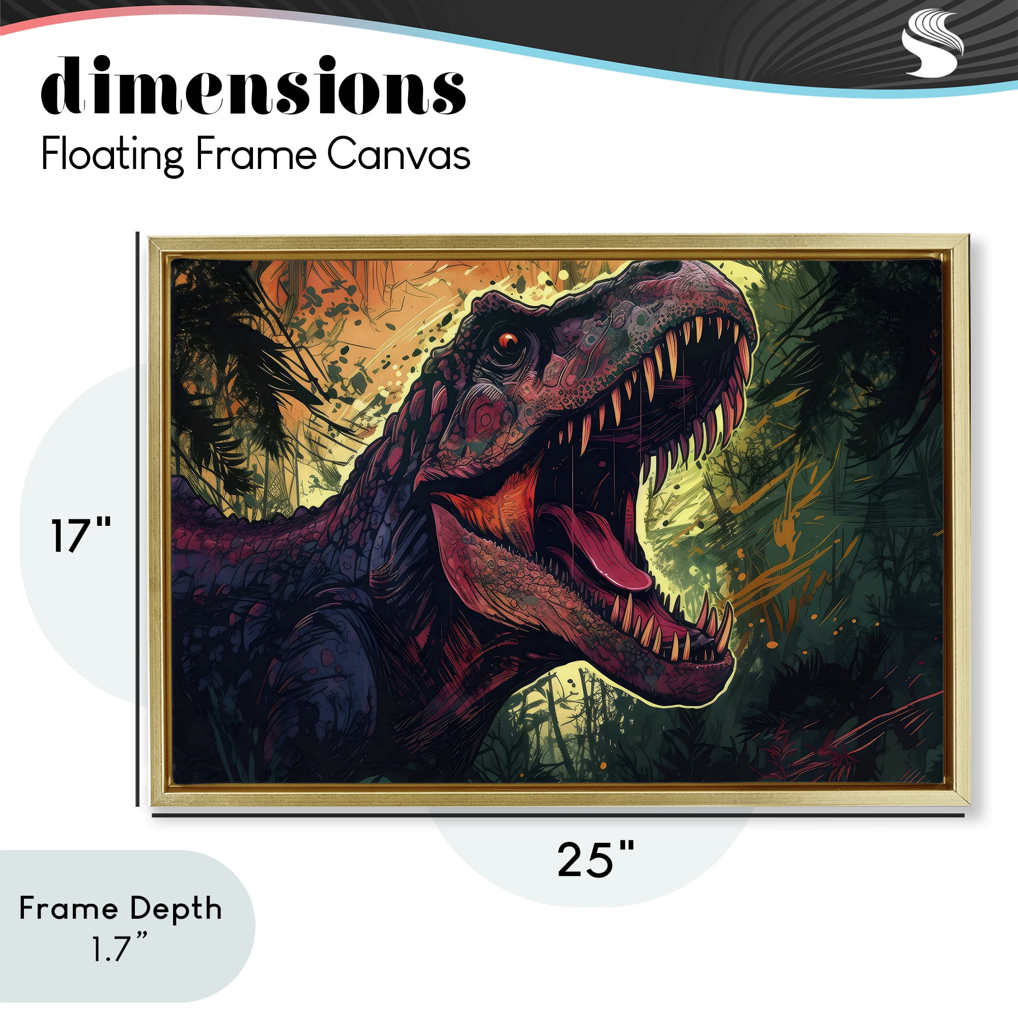 Stupell Industries Dark Roaring T-Rex Gold Framed Floater Canvas Wall Art, design by Creative Studio