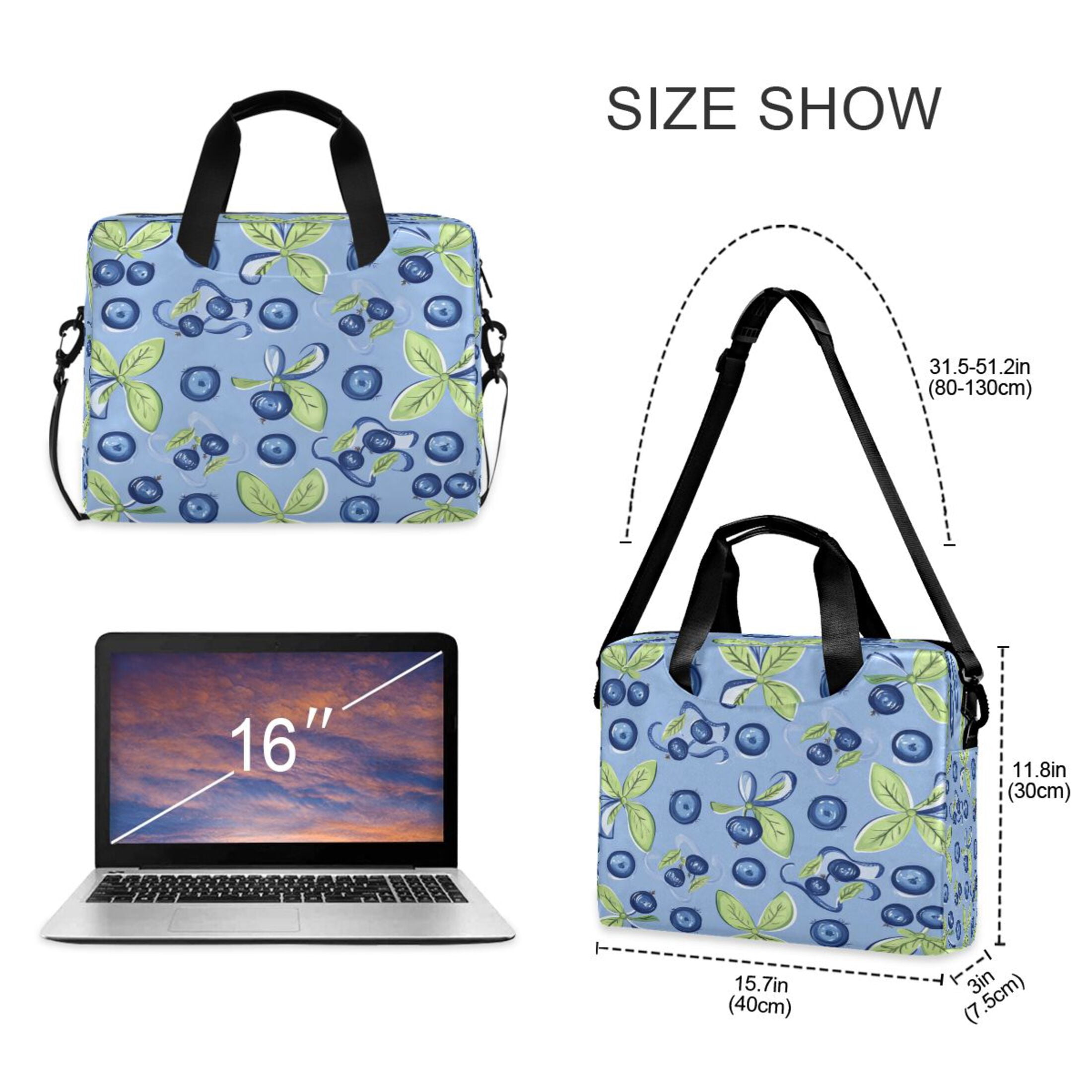 16" Laptop Tote Bag Laptop Sleeve Case Computer Briefcase for Work & Travel Blueberry and Ribbon