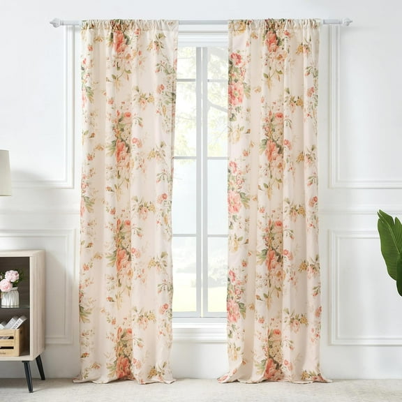 Greenland Home Fashions Grace Traditional Farmhouse Floral Curtain Panels, Set of Two 84" Long x 42" Wide, With Tiebacks