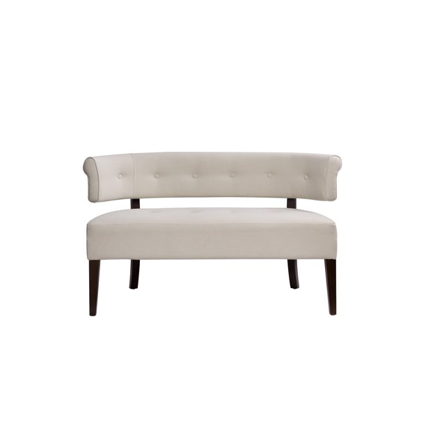 Jared Roll Arm Tufted Bench Settee, Sky Neutral