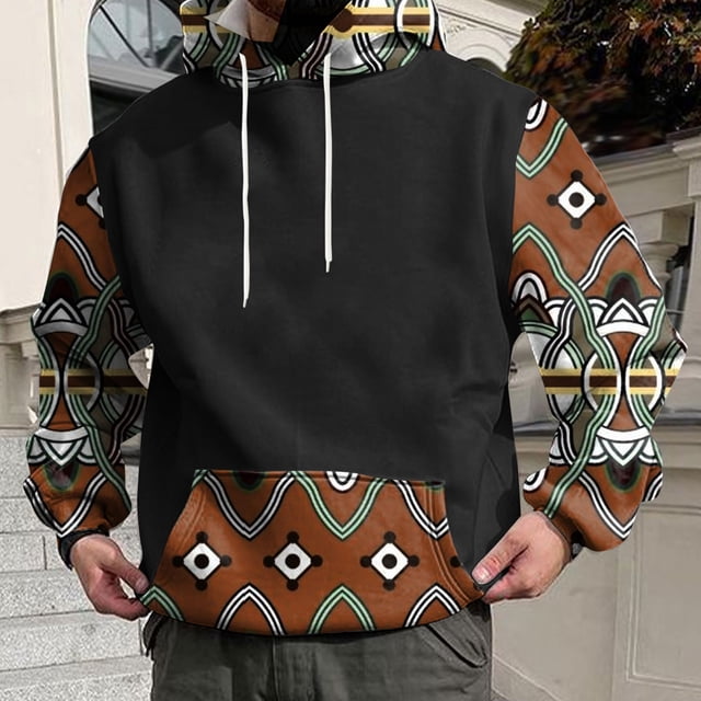 HUITKMM Sweat à Capuche Court Homme Décontracté Automne Hiver Manches Longues Imprimé Chandail en Molleton Blouse