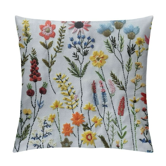 PHYHOO Wildflower Pillow Covers Flowers Embroidered Decorative Pillowcases Throw Pillow Covers Farmhouse Pillow Cushion Cases Boho Home Decor Square Floral Pillow Case