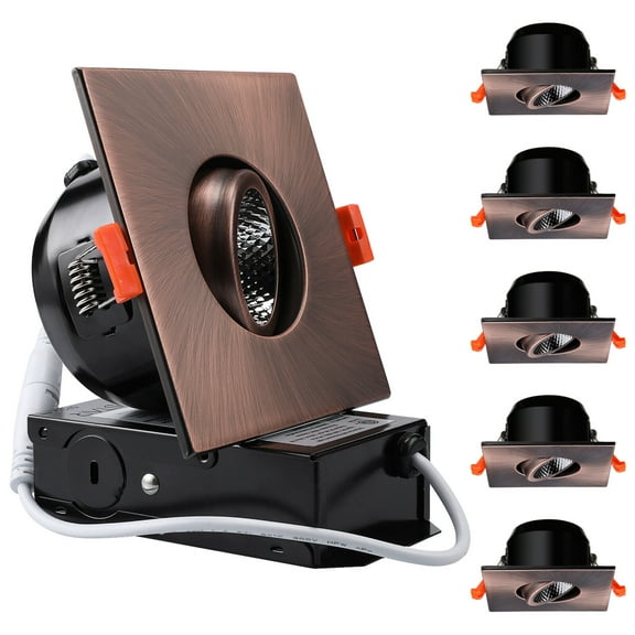 6 Pack 3 Inch 7W Gimbal LED Recessed Light with J-Box, Square Downlight Dimmable, 4000K Cool White, Oil Rubbed Bronze
