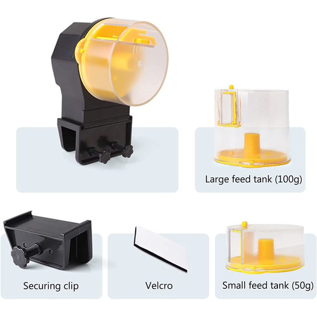 Alimentador inteligente para peces de acuario, alimentador con temporizador para tanque de acuario de vacaciones, dispensador programable de alimentos para peces (amarillo) LingWen 8390612142987