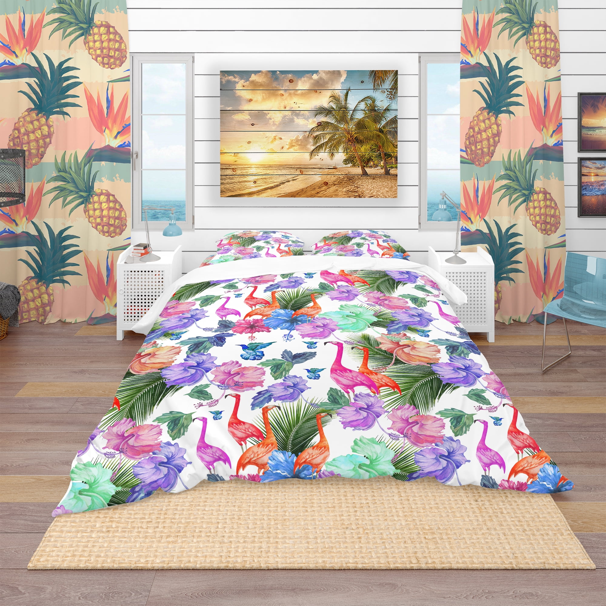 Designart 'Tropical Pattern with Flamingos' Tropical Duvet Cover Set