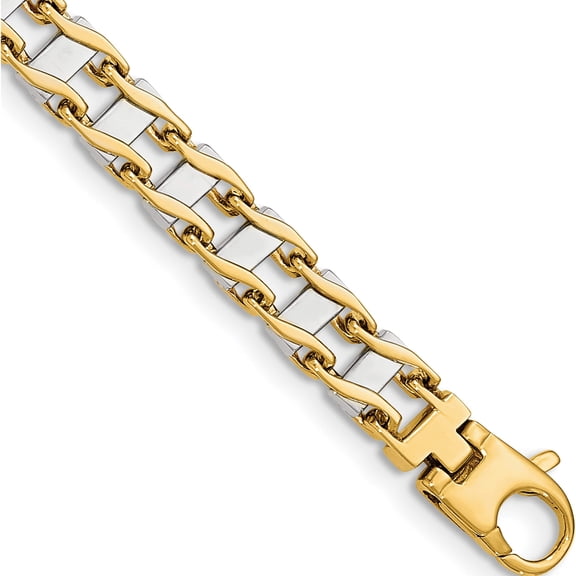 14K Two-Tone 7.5mm Hand-Polished Fancy Link Bracelet (8.5 X 7.5) Made In Peru gb168-8.5
