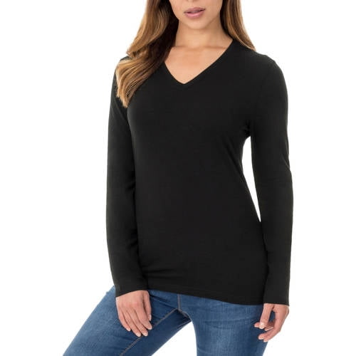 black v neck shirt long sleeve