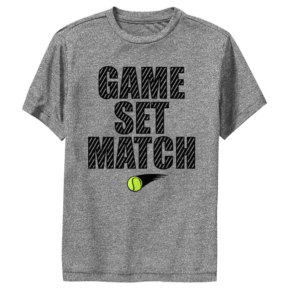 Boy's Lost Gods Game Set Match Tennis Performance Graphic Tee Charcoal Heather Large