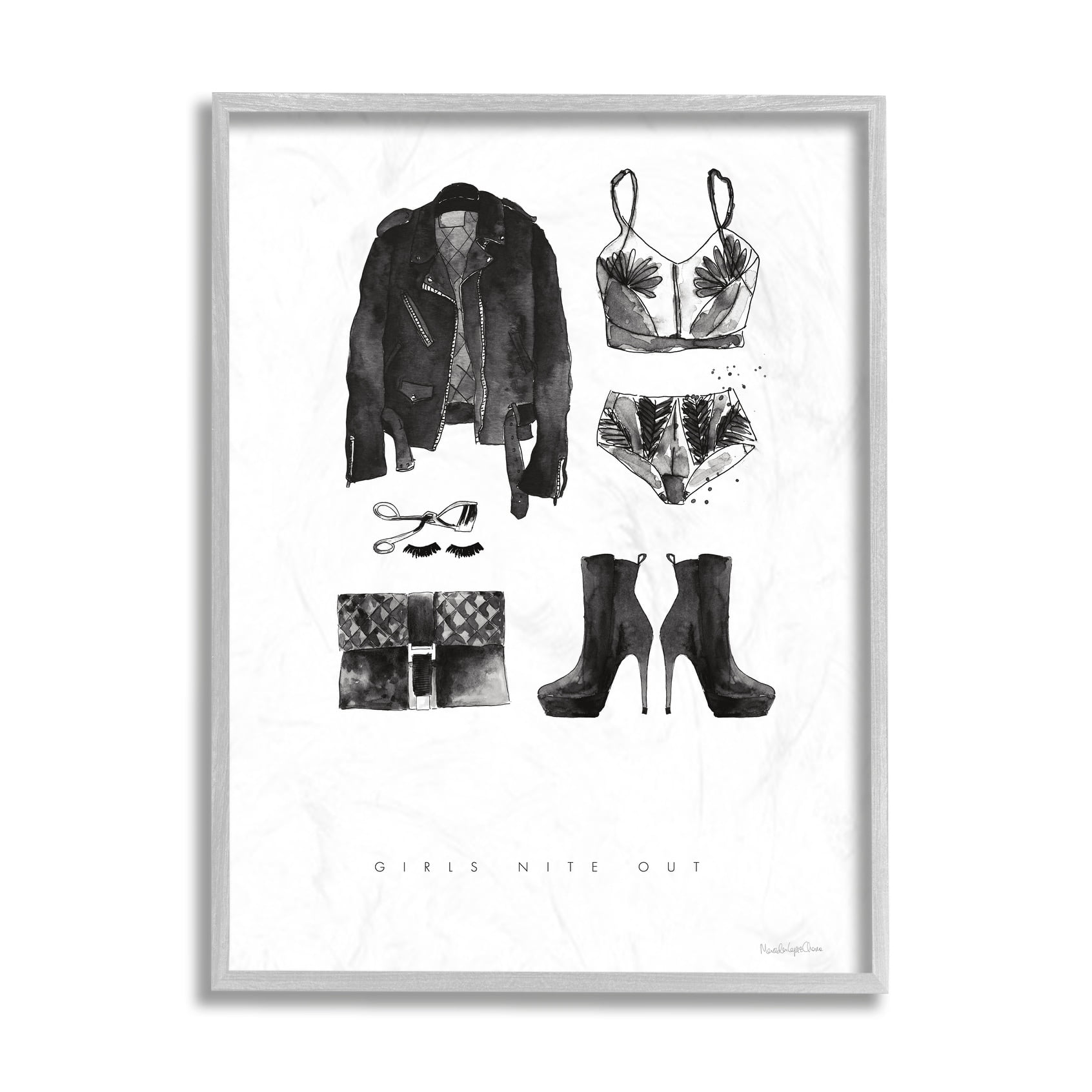 Stupell Industries Girls Nite Out Slang Quote Female Fashion Mood Black Framed, 16 x 20, Design by Mercedes Lopez Charro