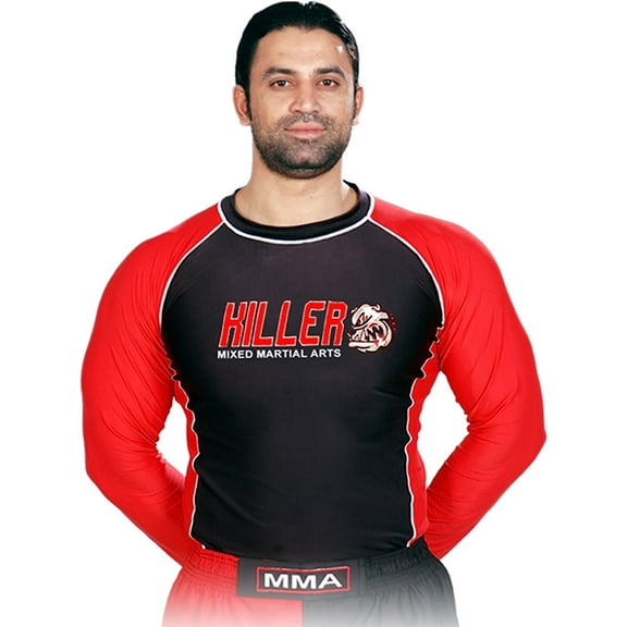 Woldorf USA Rash Guard Color Black/Red Full Sleeve Size M Killer Logo Sparring Fitness Rash Guards Grappling, Kickboxing Rash Guards, Muay Thai Training Rash Guards
