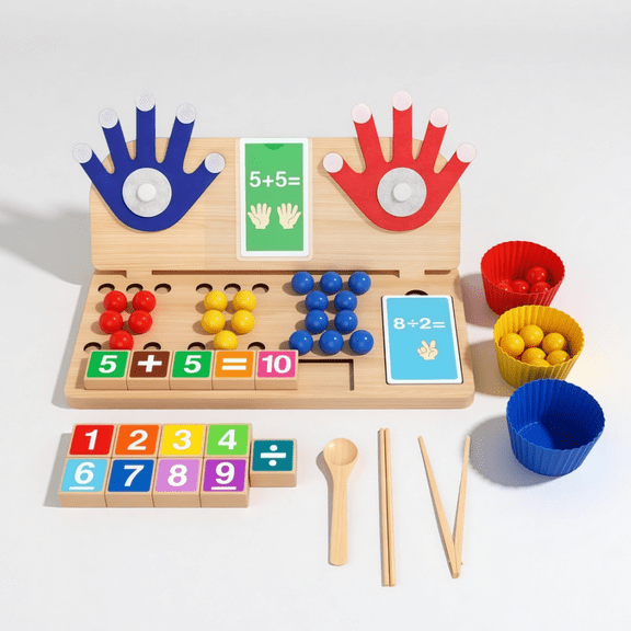 Biiend Montessori Math Counting Toys for Kids 3 , Wooden Number Learning Toy with Beads, Color Sorting & Fine Motor Skills, Preschool Educational Toy for Toddlers, Classroom & Home