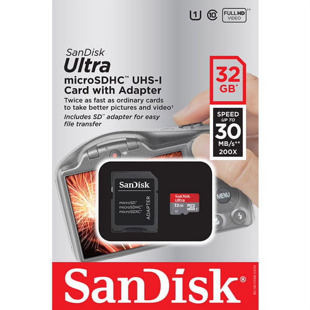 Scheda SanDisk Ultra Micro SD da 32 GB, 120 MB/s, veloce e affidabile Scheda SanDisk Ultra Micro SD da 32 GB, 120 MB/s, veloce e affidabile