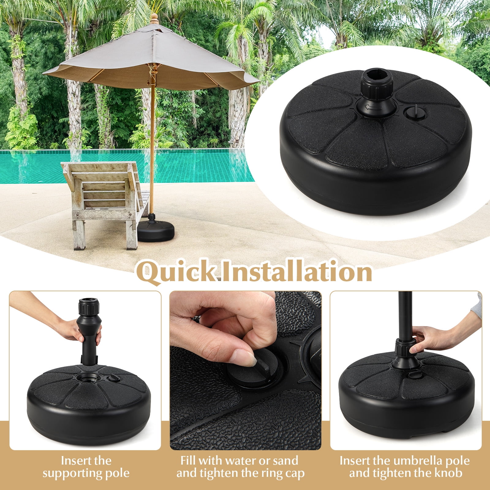 Topbuy Fillable Round Umbrella Base Water & Sand Filled Patio Umbrella Stand Suitable for 1.5” Umbrella Poles