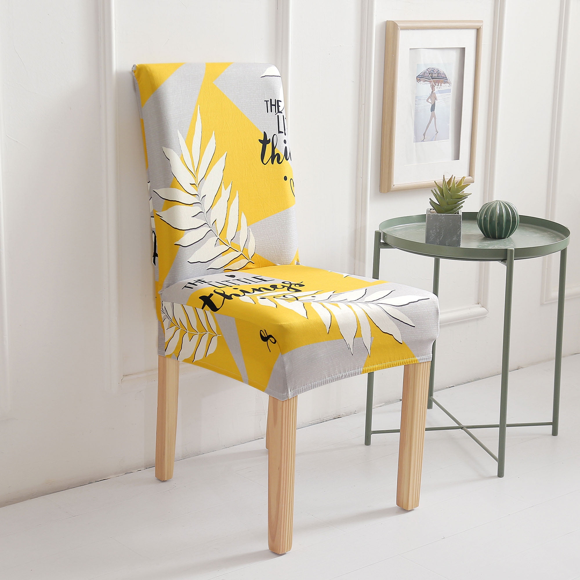 Comfy Stretch Printed Dining Chair Seat, Yellow Dining Room Seat Covers