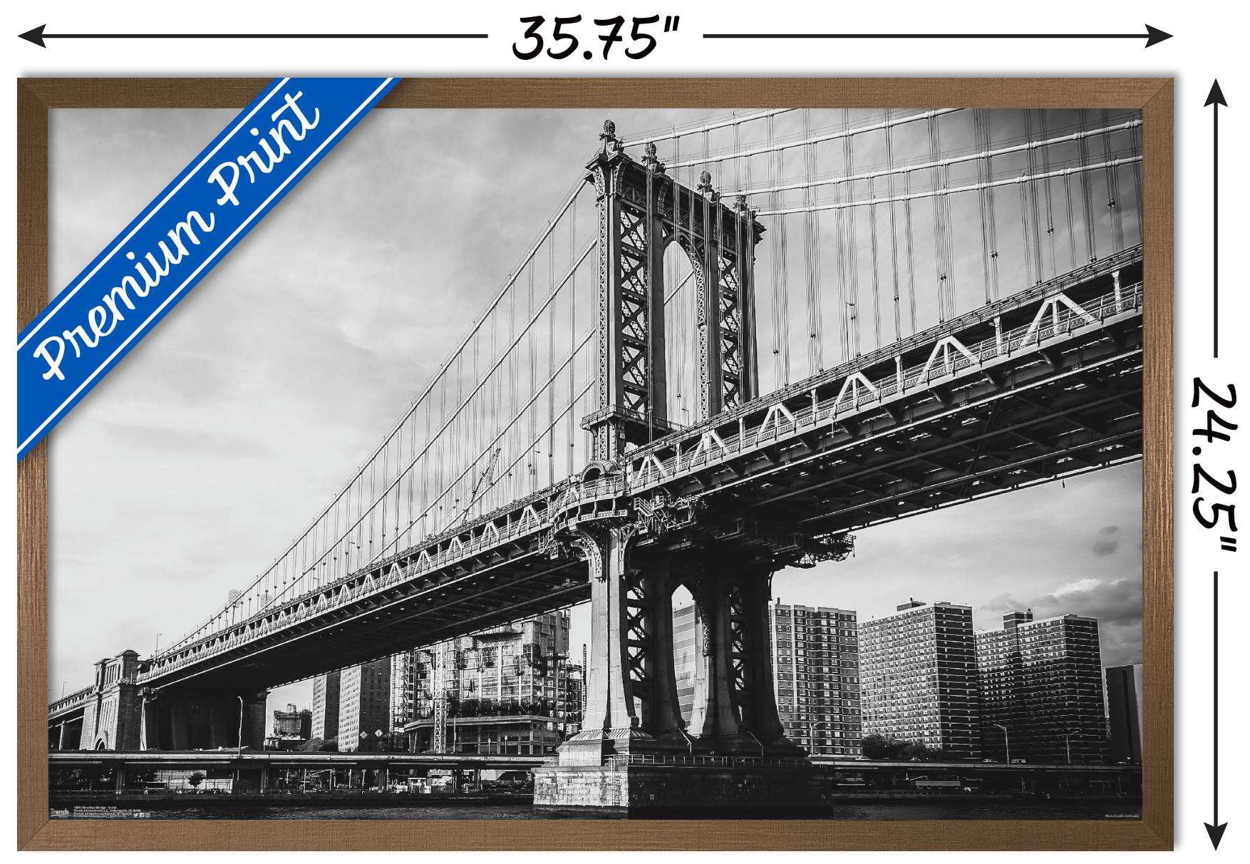 The Brooklyn Bridge - Iconic Wall Poster, 22.375" x 34", Framed