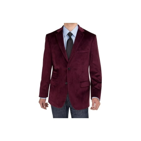 Salvatore Exte Mens Two Button Blazer Modern Fit Velvet Side-Vent Suit Jacket Burgundy