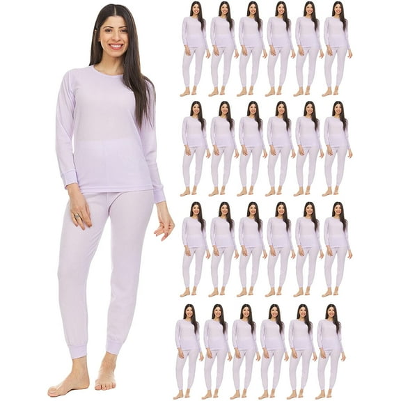 SOCKS'NBULK 2pc Thermal Sets for Woman, Base Layer Long Johns Underwear, Top & Bottom, Cotton, Solid Colors 12pk, 18pack