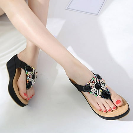 

Binmer Summer Sandals For Women Wedge Slip On Sandals Crystal Roman Shoes Open Toe Casual Sandals
