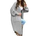thumbnail image 4 of iHPH7 Long Cardigan Sweaters for Women Knit Cardigans for Women's Outerwear Fall Outfits for Women Casual Outerwear Travel Sweater Knits Clothing Light Gray 4XL, 4 of 9