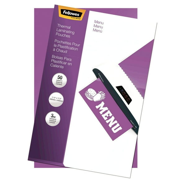 Fellowes® Pochette brillante - Menu, 3 mils,  50/paquet