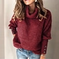thumbnail image 2 of Women plus Size Sweaters for Fall Sweater Tops Pullover Long Turtleneck Knitted Button Loose Women Sleeve Sweater, 2 of 9