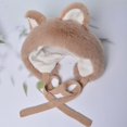 thumbnail image 2 of LINASHI Warm Cat Ear Hat Women Winter Cute Cat Ears Plush Hat Solid Color Ear Protection Knitting Hat Lace-up Keep Warm Headgear, 2 of 8