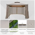thumbnail image 4 of 10' x 10' Patio Gazebo with Corner Frame Shelves, Double Roof Outdoor Gazebo Canopy Shelter with Netting, for Patio, Wedding, Catering & Events, Brown, 4 of 5