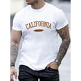 thumbnail image 1 of CALIFORNIA Letter Print, Men's Round Neck Short Sleeve T-shirt, Casual Comfy Lightweight Top For Summer, 1 of 5
