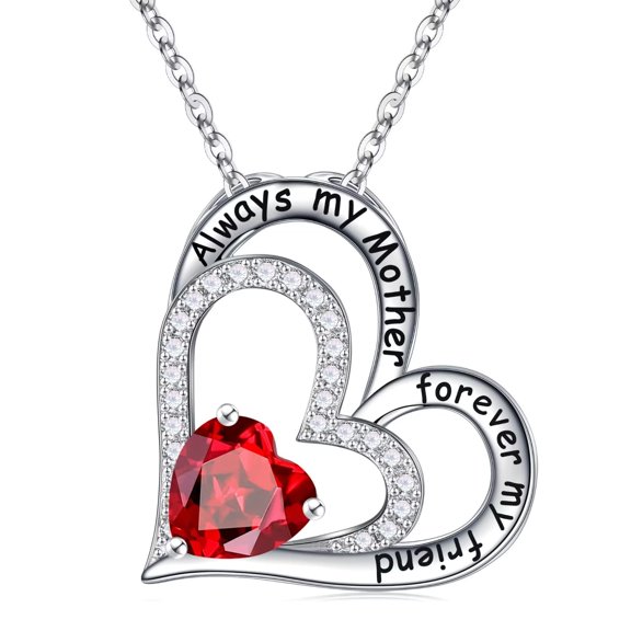 TINGN Heart Birthstone Necklace Gifts for Mom Sister 925 Sterling Silver Love Heart Necklace Sister Birthstone Jewelry Necklace Christmas Mothers Day Birthday Gifts for Sister Mom