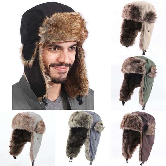 Dailypoc Men's Winter Trapper Hat, Windproof Water Resistant Ski Mask with Ear Flaps, Cold Weather Black Universal Fit
