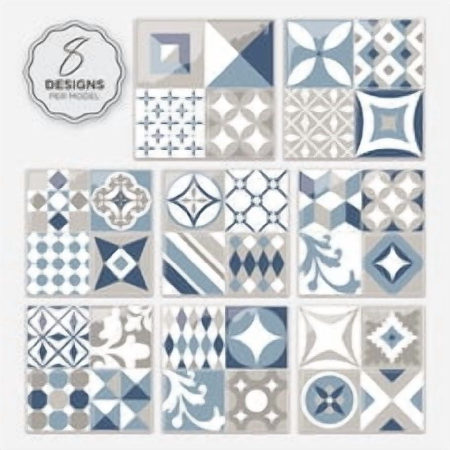Smart Tiles Peel and Stick Backsplash, 5 Adhesive Tiles, Vintage Blue/Grey, 9"x9"
