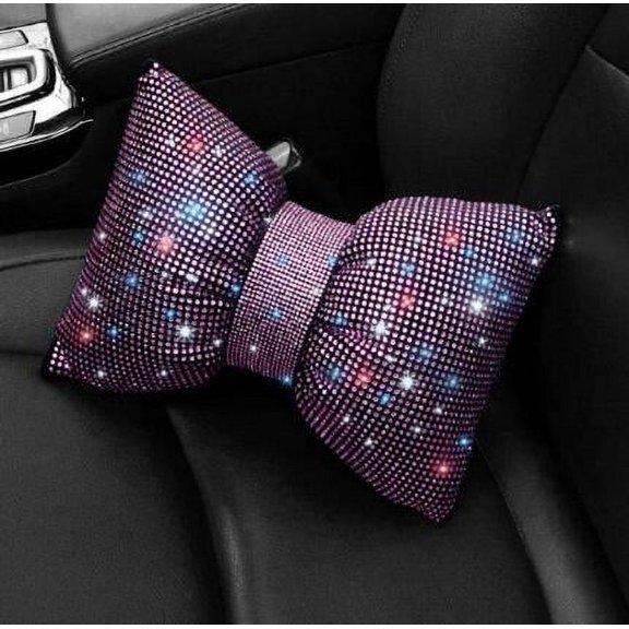 2pcs Bling Bow Car Headrest Pillow Cute Supportive Neck Pillow Car Seat Decoration