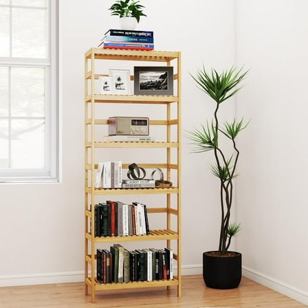 Kinsuite 6-Tier Bamboo Bathroom Shelf - Free Standing Storage Rack, Multifunctional Bamboo Shelving Unit Bathroom Kitchen Living Room Holder, Natural