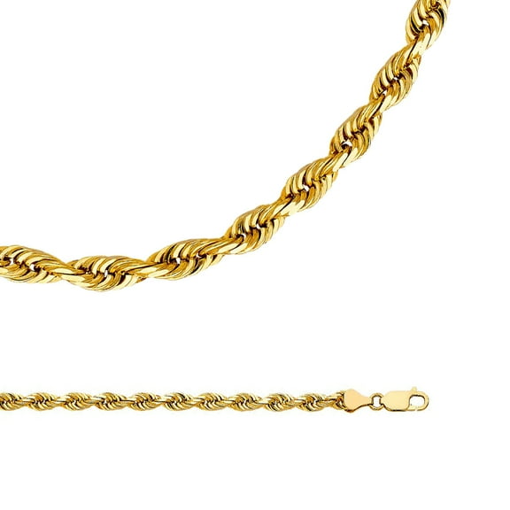 Rope Chain Solid 14k Yellow Gold Necklace Twisted Mens Diamond Cut Polished Big Heavy, 6 mm - 22 inch