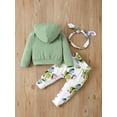 thumbnail image 4 of 9 Months Baby Girls Clothes 12 Months Girls 3PCS Fall Winter Outfits Flower Print Infant Girls Long Sleeve Hoodie Top Pants Headband Set Green, 4 of 7