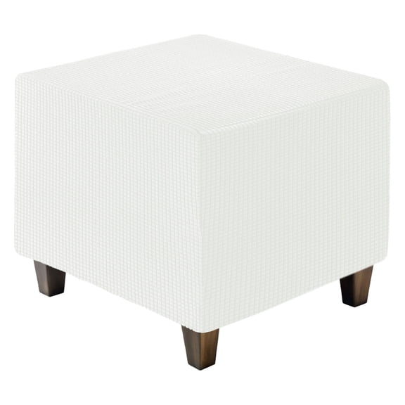 Ottoman Cover Square, Jacquard Ottoman Slipcover with Elastic Bottom for Living Room(White, Small Size)
