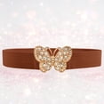 thumbnail image 4 of WHEANG Rhinestone Butterfly Belts for Women Cute Accessory Buckle Elastic Waist Belts for Women Trendy Stretch Waist Sparkly Crystal Waistband for Jeans Dresses Outfit(Brown) Summer Sales Under $2, 4 of 4