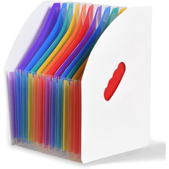 SAYEEC 13-Pocket A4 Rainbow Expanding File Organizer, Vertical Desktop Document Holder with Handle, for Office & Home, White