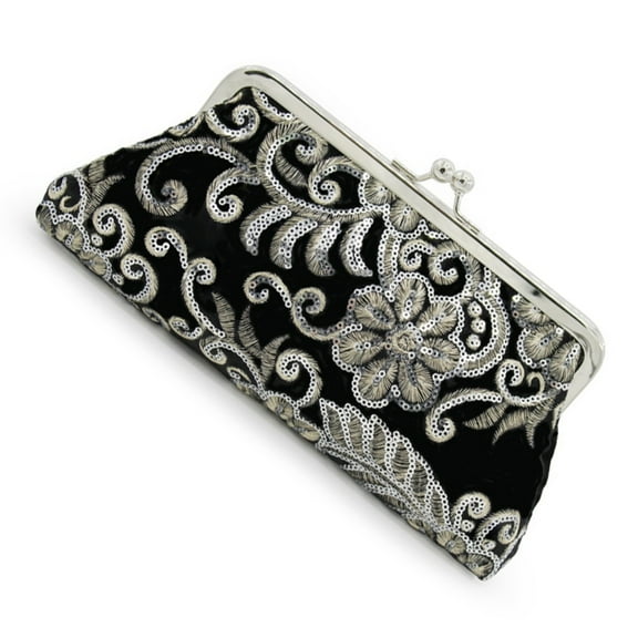 FENOHREFE Fashion Black Velvet Handbag With Beadwork Decors Shoulder Bag Evening Purse Crossbody Bags For Weddings And Parties