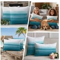 thumbnail image 5 of Turquoise White Ombre Outdoor Waterproof Pillow Covers, Modern Country Abstract Stripes Decorative Square Throw Pillowcase Sofa Cushion Sham for Patio/Couch/Chair, 26"x26" 2 Pack, 5 of 8