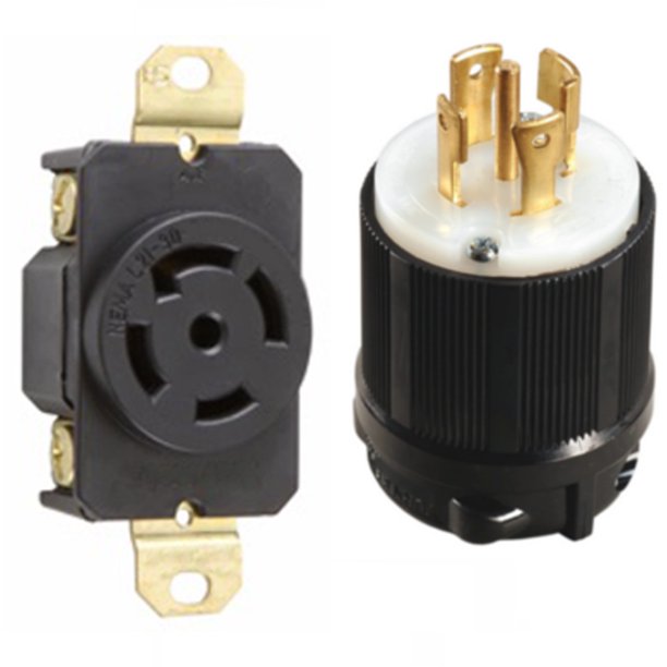 NEMA L21-30 Plug and Connector Set - Rated for 30A, 120/208V, 5-Wire, 4