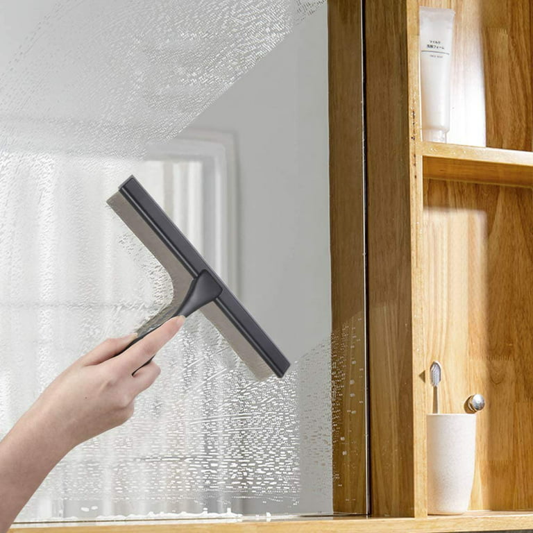 Shower Squeegee Stainless Steel with Shower Door Hook and Adhesive Hook Glass Squeegee Bathroom for Doors, Bathroom, Windows, Kitchen, Mirror with