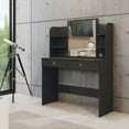 thumbnail image 2 of Boahaus Cixi Modern Makeup Vanity with 2 Drawers Golden Knobs, 6 Storage Shelves, and Wide Mirror, Black Vanity Desk for Bedroom, 2 of 5